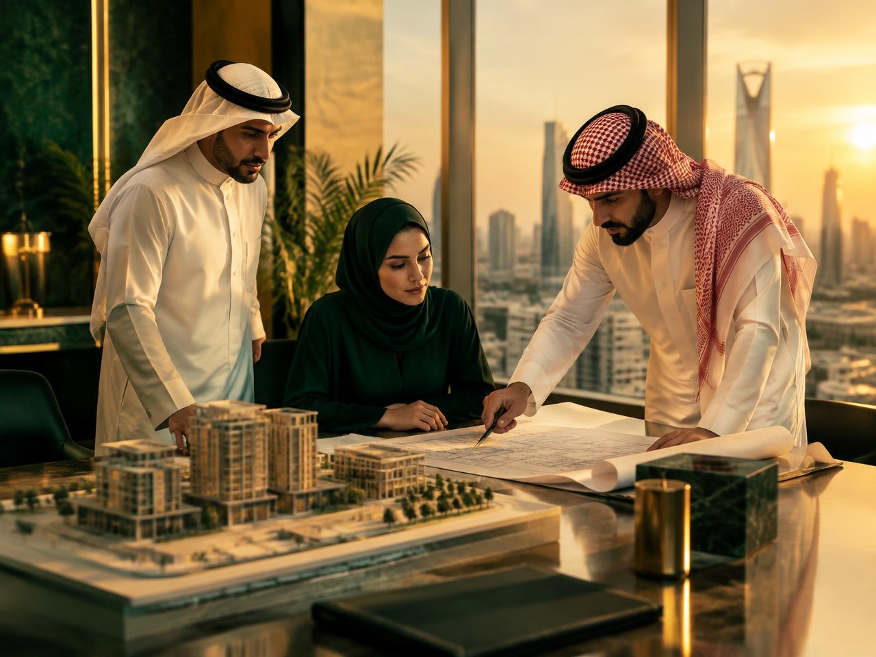 فريق عمل يراجع مخططات مشروع